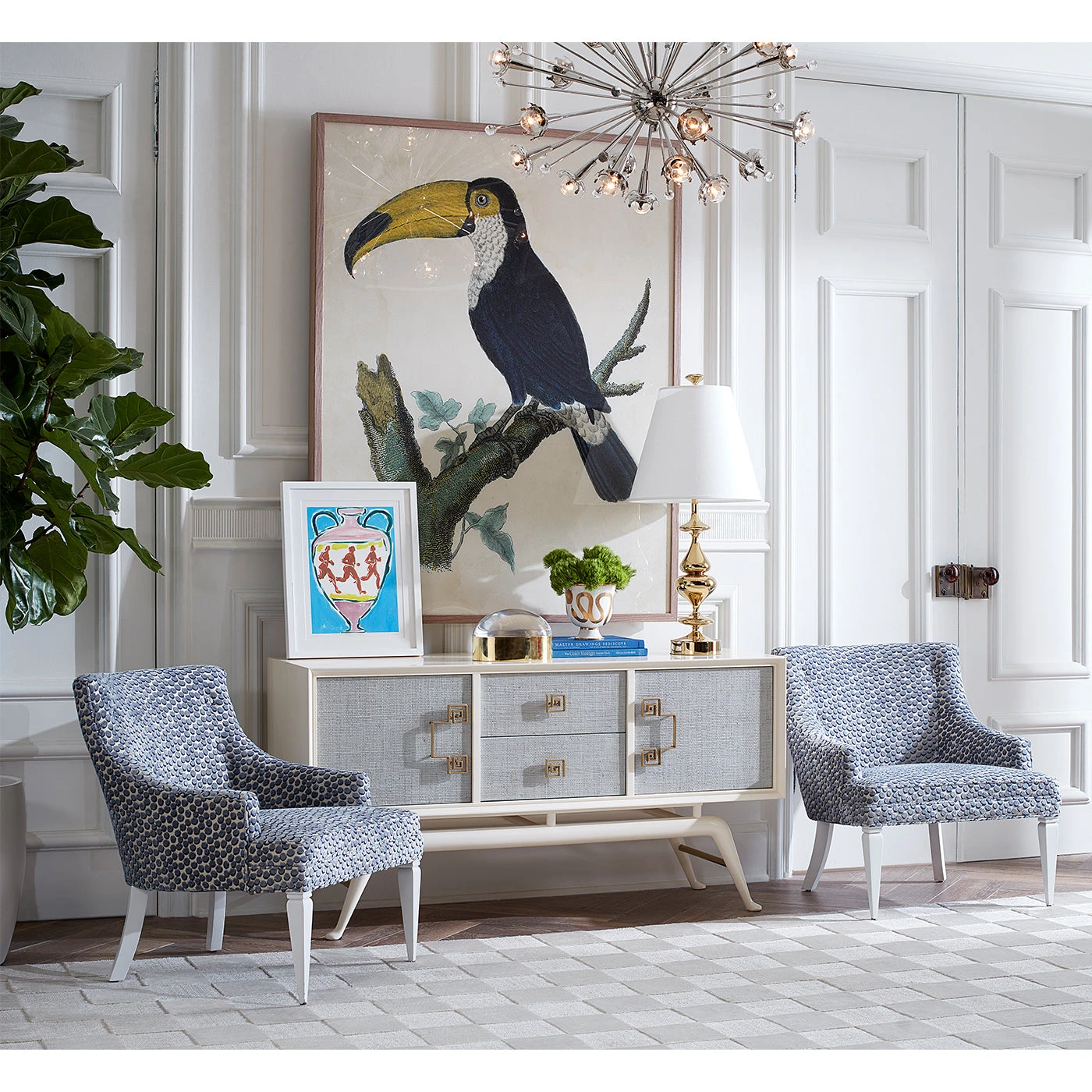 FA20_Siam_Credenza_Haines_Chairs.jpg Jonathan Adler Chandeliers Sputnik Chandelier