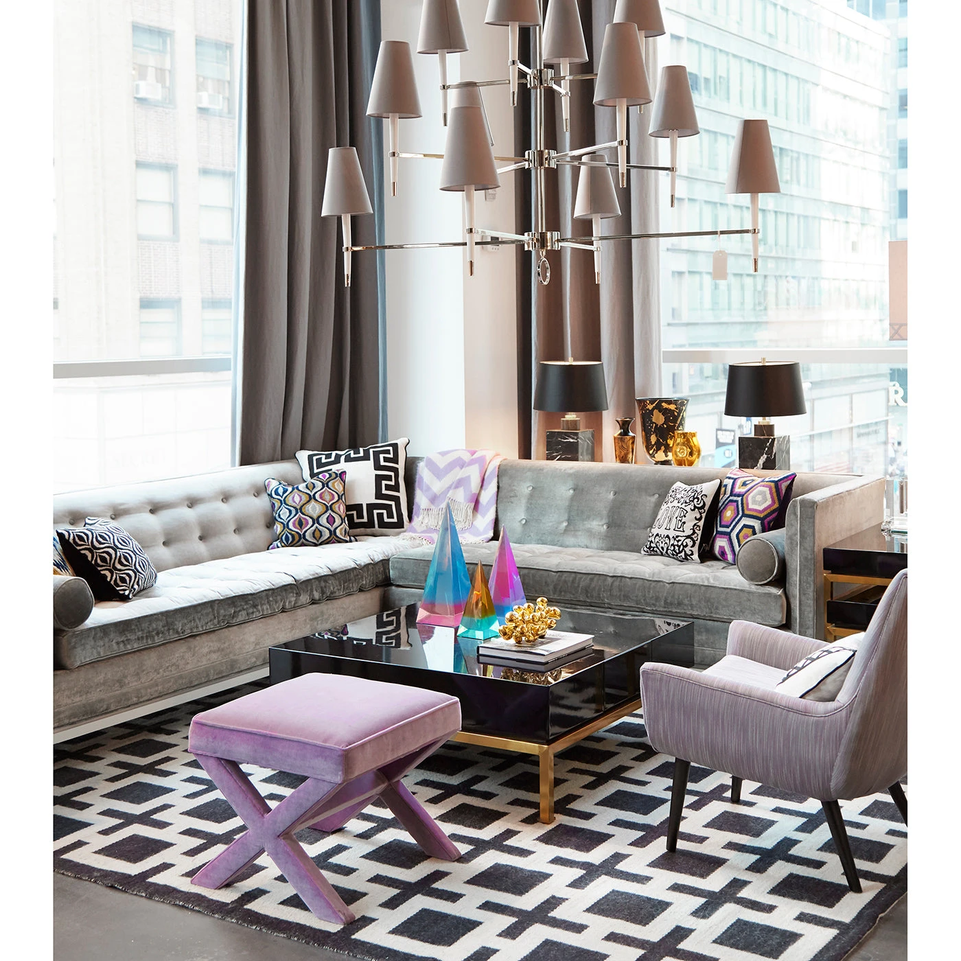 Web17_Lampert_Sectional.jpg Jonathan Adler Chandeliers Ventana Three-Tier Chandelier