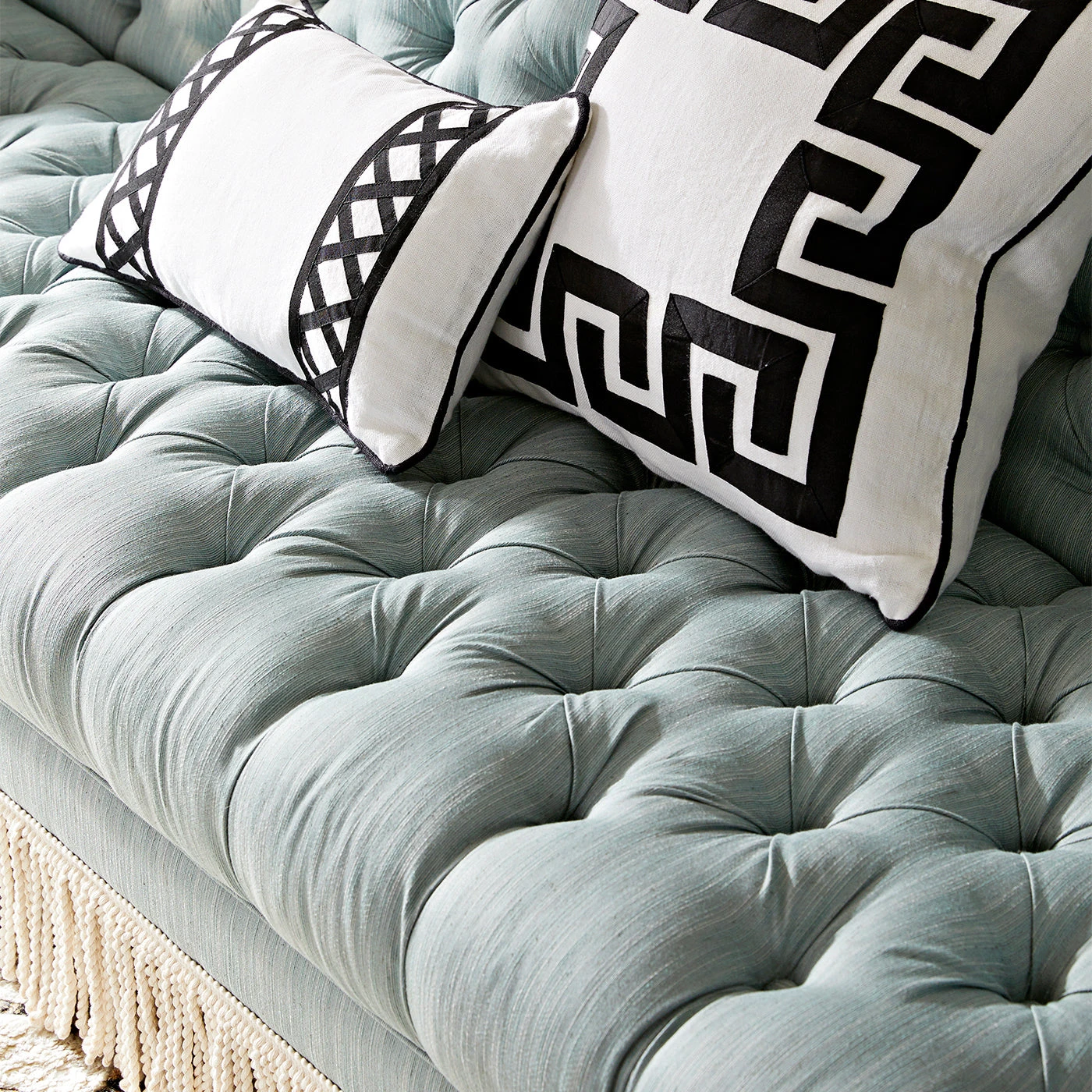 Web_JA_Spring17_Baxter_Sofa_Positano_Pillows.jpg Jonathan Adler Baxter T-Arm Sofa With Bullion Fringe