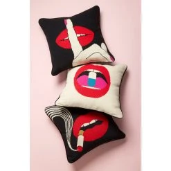 Jonathan Adler Lips Hush Needlepoint Throw Pillow Bestsellers