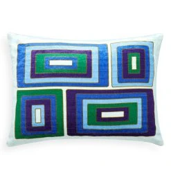 Jonathan Adler Emerald/Navy Milano Blocks Pillow Patterned